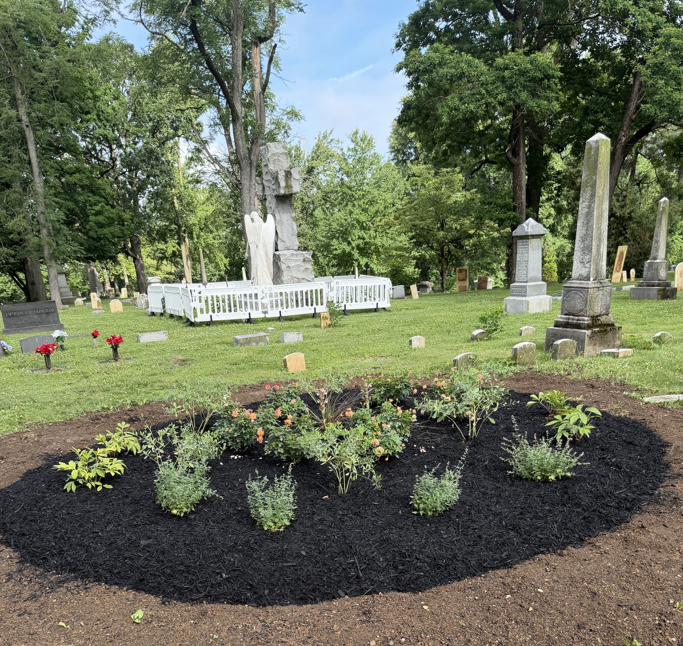 Flowers planted in the Higgins Garden at Woodland Cemetery & Arboretum